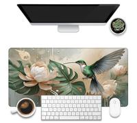 KOAIWPAE Tappetino da scrivania, elegante tappetino da scrivania con colibrì, fiori e foglie, grande tappetino per mouse da gioco, 80 x 40 cm, grande tappetino per mouse per computer con base