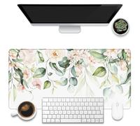 KOAIWPAE Tappetino da scrivania, grande tappetino da scrivania con fiori rosa acquerello, foglie verdi e fiori, tappetino per mouse per scrivania, 80 x 40 cm, grande tastiera per computer con base