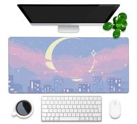 KOAIWPAE Tappetino da scrivania, grande tappetino per mouse da gioco con motivo anime Moon City Night Scene Extended Gaming, 89,9 x 40 cm, grande tappetino per mouse con base antiscivolo e bordo