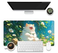 KOAIWPAE Tappetino da scrivania, tappetino da scrivania con gatto felice, grande tappetino per mouse da gioco per scrivania, 80 x 40 cm, grande tappetino per mouse con base antiscivolo e bordo cucito