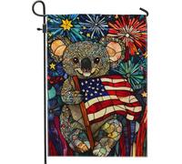 Koala con bandiera da giardino, bandiera colorata per il giorno dell'indipendenza, mosaico vibrante, decorazione per esterni a mosaico carino, decorazione stagionale per prato, banner doppio