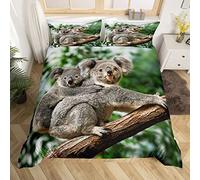 Koala - Parure da letto 220 x 240 cm Koala Famille Stampare, set copripiumino con animali selvatici, 3 pezzi