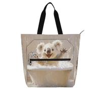 Koala Retro Vasca da Bagno Bambini Carino Tote Bag per Bambini Studenti Adulti Grande Borsa Riutilizzabile Libro Borsa della spesa con Cerniera per College Shopping Spiaggia Arcobaleno