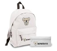 ''Koala'' Set Zaino e Astuccio Personalizzati per Bambini Personalizzato per Bambini con nome Scuola Asilo Materna Elementare Zainetto Cartella Bimbi Gita Borsa Studenti DopoScuola Idea Regalo