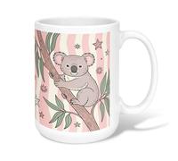 Koala, tazza da caffè in ceramica, divertente e fantasiosa, con eucalipto, stelle, pesca, tazza da tè con manico, ideale per amici, familiari, colleghi, amanti anziani, anziani, 425,2 g