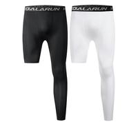 Koalarun Collant a Compressione a Una Gamba Intera per Pallacanestro Gamba Singola Pantaloni Lunghi Sport Strato di Base Leggings 1-2 Pezzi, Nero+Bianco - Sinistra Lungo + Destra Corto, M