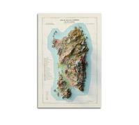 koanga Poster vintage con mappa in rilievo dell'Italia e Sardegna, poster decorativo da parete su tela, poster decorativo moderno per camera da letto, per camera da letto (50 x 75 cm)