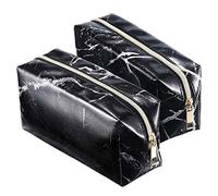 Koanhinn 2 Pezzi di Trucco Cosmetico da Toeletta Sacchetto Sacchetto di Immagazzinaggio Cerniera Modello di Marmo Portatile Trucco Spazzole Borsa (Nero)