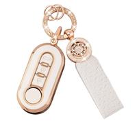 Koaudb Auto Cover Chiave per Fiat 500 Brava Ducato Fiorino Panda Scudo Qubo Grande Punto 3 Pulsanti con Portachiavi Cordino Morbido TPU Portachiavi Custodia Protezione Completa Bianco con Oro (C-Fia)