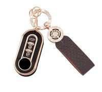 Koaudb Auto Cover chiave per Fiat 500L Brava Bravo Fiorino Punto Panda Qubo Stilo Lancia 3 Pulsanti Morbido TPU Key Case Shell con portachiavi in pelle Cordino Nero Oro (C-BP-Fia)