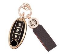 Koaudb copertura chiave per Nissan 350Z Qashqai Murano X-Trail Kicks Tiida Micra Pathfinder Note Juke 3 pulsanti morbido TPU auto chiave gusci con portachiavi in pelle cordino nero oro (C-BP-Nisn-3)