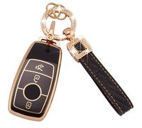 Koaudb Cover Chiave Auto 3 Pulsanti Custodia Portachiavi in TPU con Cordino Portachiavi in Pelle Adatta per Mercedes Benz A B C E G S SL Classe CLS SLC CLA GLB GLC GLE GLS AMG Smart Key (BP-Bz-3L)