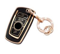Koaudb Cover Completa Chiave Auto per BMW Portachiavi Custodia Morbida TPU Nero Oro con Portachiavi Adatta per BMW 1 3 4 5 6 7 Serie X3 X4 M5 M6 GT3 GT5 3 4 Pulsanti Smart Key Case (R-BM-4A-B)