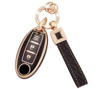 Koaudb Custodia per Portachiavi Adatta per Nissan 350Z Qashqai Murano X-Trail Kicks Tiida Micra Pathfinder Note Juke 3 Pulsanti Portachiavi Custodia Morbida in TPU con Portachiavi in Pelle(BP-Nisn-3)