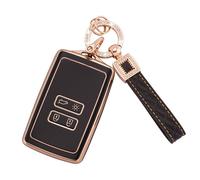 Koaudb Protezione in TPU per chiave auto adatta per Clio Megane Koleos Kadjar Talisman Captur Espace Dacia Custodia per smart card senza chiave a 4 pulsanti con portachiavi in pelle (BP-Rnl)