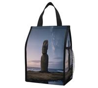 KOAYUBFC Borsa termica per il pranzo con statue dell'isola di Pasqua, capacità 12 l, con doppie tasche laterali, borsa termica pieghevole, a prova di perdite, borsa termica riutilizzabile per picnic