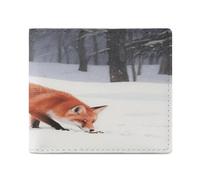 KOAYUBFC Portafoglio da uomo porta carte di credito per le donne portafoglio sottile Fox Foraging nella neve Portafoglio bifold con finestra ID