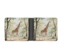 KOAYUBFC Portafoglio sottile compatto a doppia piega A giraffa che cammina portafogli in pelle, portafogli minimalisti da uomo con porta carte di credito slot portamonete in pelle finestra ID unisex