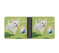 KOAYUBFC Portafoglio sottile compatto a due ante con cucciolo che insegue una palla, portafogli minimalisti da uomo con porta carte di credito in pelle portamonete finestra ID unisex