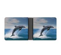 KOAYUBFC Portafoglio sottile compatto a due ante con delfini che saltano in su, portafogli minimalisti da uomo con porta carte di credito in pelle portamonete con finestra ID unisex