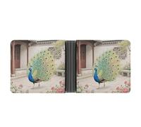 KOAYUBFC Portafoglio sottile compatto a due ante con pavone che cammina aperto lo schermo portafogli in pelle, portafogli minimalisti da uomo con porta carte di credito in pelle portamonete finestra