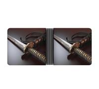 KOAYUBFC Portafoglio sottile compatto a due ante portafoglio giapponese samurai spada portafogli in pelle, portafogli minimalisti da uomo con porta carte di credito slot portamonete finestra ID unisex