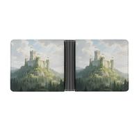 KOAYUBFC Portafoglio sottile compatto a due ante portafoglio in pelle antico castello, portafogli minimalisti da uomo con porta carte di credito in pelle portamonete finestra ID unisex
