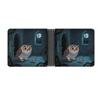 KOAYUBFC Portafoglio sottile compatto a due volte con gufo che cattura topi portafogli in pelle, portafogli minimalisti da uomo con porta carte di credito slot portamonete in pelle finestra ID unisex