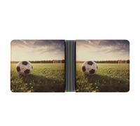 KOAYUBFC Portafoglio sottile compatto a due volte con pallone da calcio su un campo, portafogli minimalisti da uomo con porta carte di credito in pelle portamonete finestra ID unisex