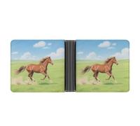 KOAYUBFC Portafoglio sottile compatto a due volte il cavallo al galoppo, portafogli minimalisti da uomo con porta carte di credito in pelle portamonete finestra ID unisex