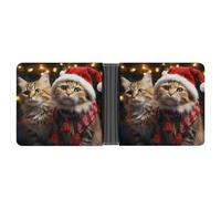 KOAYUBFC Portafoglio sottile compatto a due volte portafoglio natalizio in pelle con gatto, portafogli minimalisti da uomo con porta carte di credito in pelle portamonete finestra ID unisex