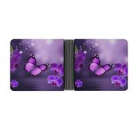 KOAYUBFC Portafoglio sottile compatto a due volte portafoglio viola farfalla portafogli in pelle portafogli minimalisti da uomo con porta carte di credito in pelle portamonete finestra ID unisex