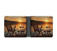 KOAYUBFC Portafoglio sottile compatto bifold con sedia e vino al lago al tramonto, portafogli minimalisti da uomo con porta carte di credito in pelle portamonete finestra ID unisex
