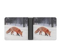 KOAYUBFC Portafoglio sottile compatto bifold Fox Foraging in The Snow Portafogli in pelle, portafogli minimalisti da uomo con porta carte di credito slot portamonete in pelle finestra ID unisex