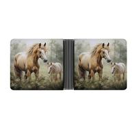 KOAYUBFC Portafoglio sottile compatto bifold portafoglio animali ricamati dipinti cavalli portafogli in pelle, portafogli minimalisti da uomo con porta carte di credito slot portamonete in pelle