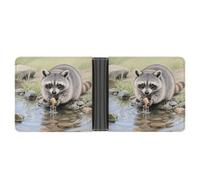 KOAYUBFC Portafoglio sottile compatto bifold portafoglio Raccoon lavaggio cibo portafogli in pelle, portafogli minimalisti da uomo con porta carte di credito in pelle portamonete finestra ID unisex