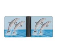 KOAYUBFC Portafoglio sottile compatto con delfini che volano e giocano, portafogli in pelle, portafogli minimalisti da uomo con porta carte di credito slot portamonete in pelle finestra ID unisex