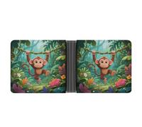 KOAYUBFC Portafoglio sottile compatto con scimmie che giocano su altalene di vite, portafogli minimalisti da uomo con porta carte di credito in pelle portamonete con finestra ID unisex