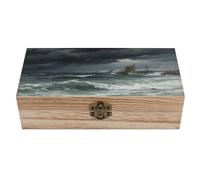KOAYUBFC Portagioie in legno con scritta "The Sea before the tempest", realizzato a mano, per conservare gioielli, monete, tartot, carte, piccoli tesori