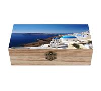 KOAYUBFC Portagioie in legno Santorini, con vista sul mare, fatto a mano, per conservare gioielli, monete, tartot, carte, piccoli tesori