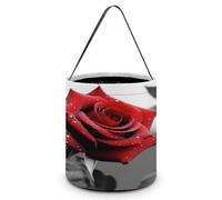 KOAYUBFC Secchiello per caramelle di Halloween raffigura una rosa rossa nera e bianca Borse per dolcetto o scherzetto Borsa per caramelle di Halloween con manici Cesti di caramelle riutilizzabili per