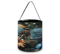 KOAYUBFC Secchiello per caramelle di Halloween raffigurante una libellula che vola sullo stagno Trick or Treat Borse Halloween Candy Tote Bag con manici Cesti di caramelle riutilizzabili per Halloween