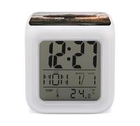 KOAYUBFC Sveglia digitale a LED con 7 colori cangianti con calendario snooze, visualizzazione della temperatura, sveglia allegra, funzionamento a batteria, lampada da comodino luce notturna per