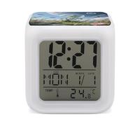 KOAYUBFC Sveglia digitale a LED con 7 colori cangianti con calendario snooze, visualizzazione della temperatura, gravità zero, orologio sveglia da giardino, funzionamento a batteria, lampada da