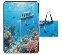KOAYUBFC Tappetino da spiaggia con grande barriera corallina con stampa paesaggio marino, portatile, extra large, adatto per viaggi, escursioni, festival musicali, prati, spiagge e picnic all'aperto