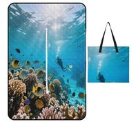 KOAYUBFC Tappetino da spiaggia con grande barriera corallina, stampa mondo subacqueo, portatile, extra large, adatto per viaggi, escursioni, festival musicali, prati, spiagge e picnic all'aperto