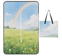 KOAYUBFC Tappetino da spiaggia con stampa con campo sotto l'arcobaleno dopo la pioggia, portatile, extra large, adatto per viaggi, escursioni, festival musicali, prati, spiagge e picnic all'aperto