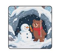 KOAYUBFC Tappetino da spiaggia con stampa di orso che fa un pupazzo di neve, portatile, extra large, adatto per viaggi, escursioni, festival musicali, prati, spiagge, picnic all'aperto