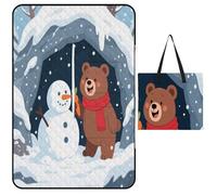 KOAYUBFC Tappetino da spiaggia con stampa di orso che fa un pupazzo di neve, portatile, extra large, adatto per viaggi, escursioni, festival musicali, prati, spiagge, picnic all'aperto