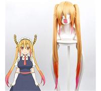 Kobayashi-san Chi No Maid Dragon Tohru Parrucche Cosplay Giallo sfumato Capelli lunghi rosa con doppie code di cavallo Parrucche anime KUJ6548